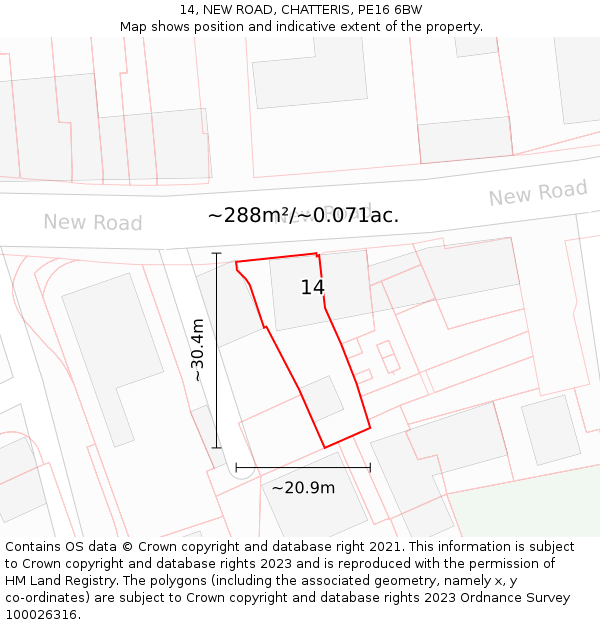 14, NEW ROAD, CHATTERIS, PE16 6BW: Plot and title map