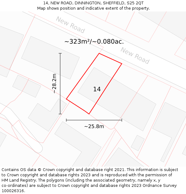 14, NEW ROAD, DINNINGTON, SHEFFIELD, S25 2QT: Plot and title map