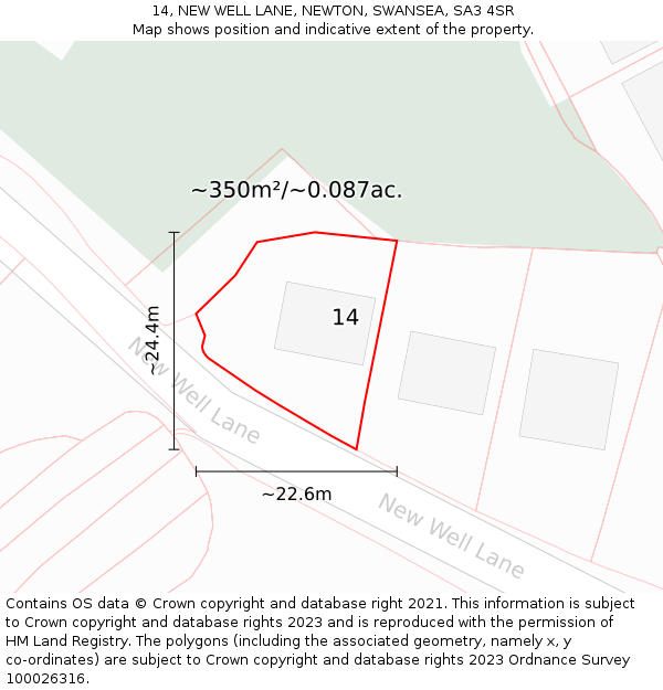 14, NEW WELL LANE, NEWTON, SWANSEA, SA3 4SR: Plot and title map