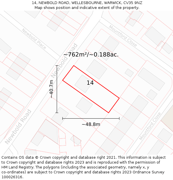 14, NEWBOLD ROAD, WELLESBOURNE, WARWICK, CV35 9NZ: Plot and title map