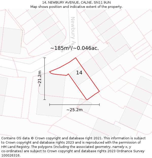 14, NEWBURY AVENUE, CALNE, SN11 9UN: Plot and title map