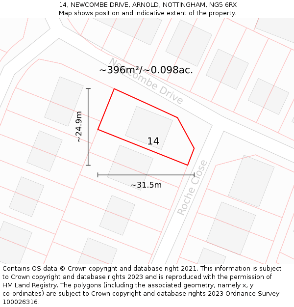 14, NEWCOMBE DRIVE, ARNOLD, NOTTINGHAM, NG5 6RX: Plot and title map