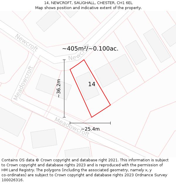 14, NEWCROFT, SAUGHALL, CHESTER, CH1 6EL: Plot and title map