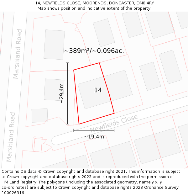 14, NEWFIELDS CLOSE, MOORENDS, DONCASTER, DN8 4RY: Plot and title map