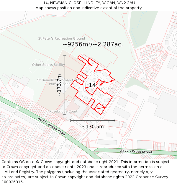 14, NEWMAN CLOSE, HINDLEY, WIGAN, WN2 3AU: Plot and title map