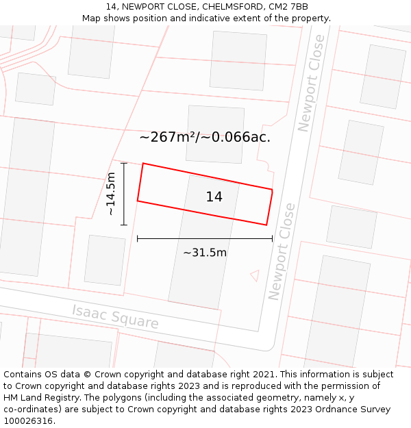 14, NEWPORT CLOSE, CHELMSFORD, CM2 7BB: Plot and title map