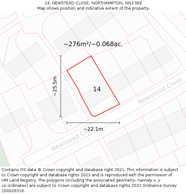 14, NEWSTEAD CLOSE, NORTHAMPTON, NN3 5EE: Plot and title map