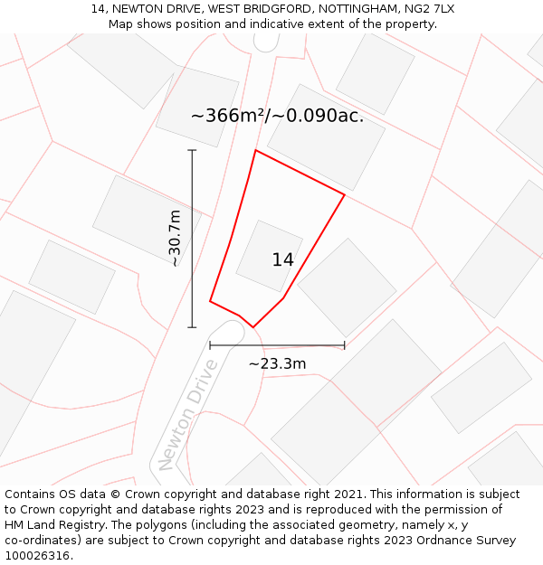 14, NEWTON DRIVE, WEST BRIDGFORD, NOTTINGHAM, NG2 7LX: Plot and title map