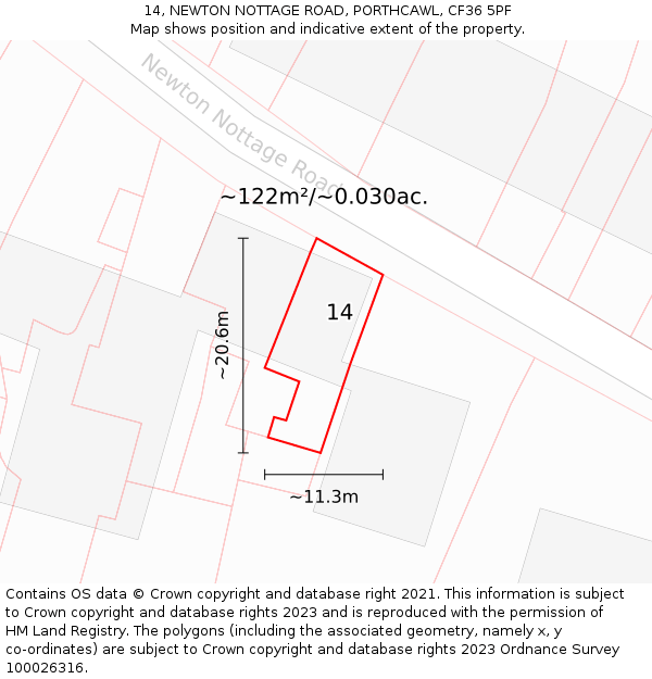 14, NEWTON NOTTAGE ROAD, PORTHCAWL, CF36 5PF: Plot and title map