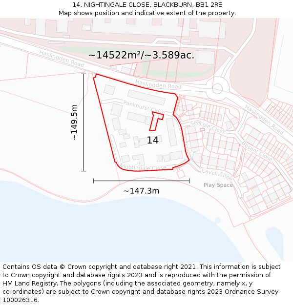 14, NIGHTINGALE CLOSE, BLACKBURN, BB1 2RE: Plot and title map