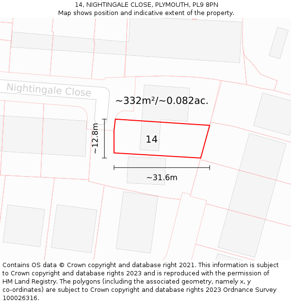 14, NIGHTINGALE CLOSE, PLYMOUTH, PL9 8PN: Plot and title map