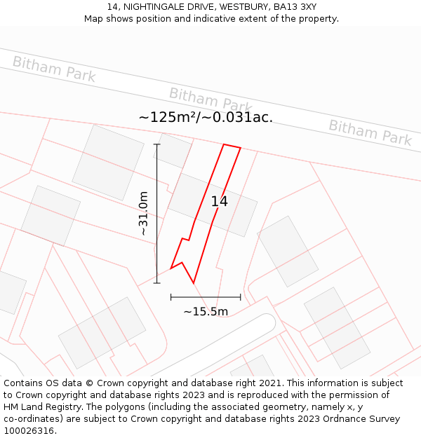 14, NIGHTINGALE DRIVE, WESTBURY, BA13 3XY: Plot and title map