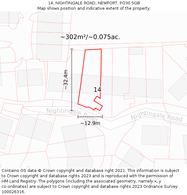 14, NIGHTINGALE ROAD, NEWPORT, PO30 5GB: Plot and title map