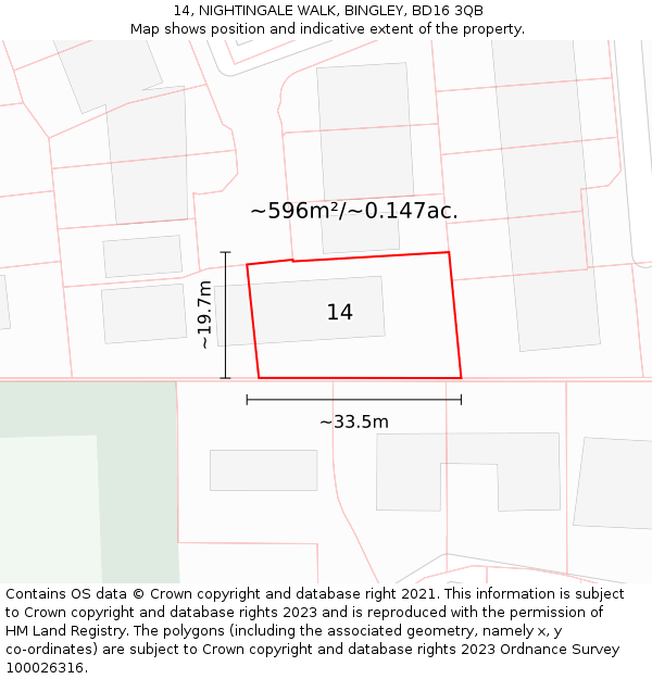 14, NIGHTINGALE WALK, BINGLEY, BD16 3QB: Plot and title map