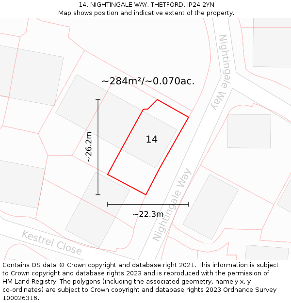 14, NIGHTINGALE WAY, THETFORD, IP24 2YN: Plot and title map