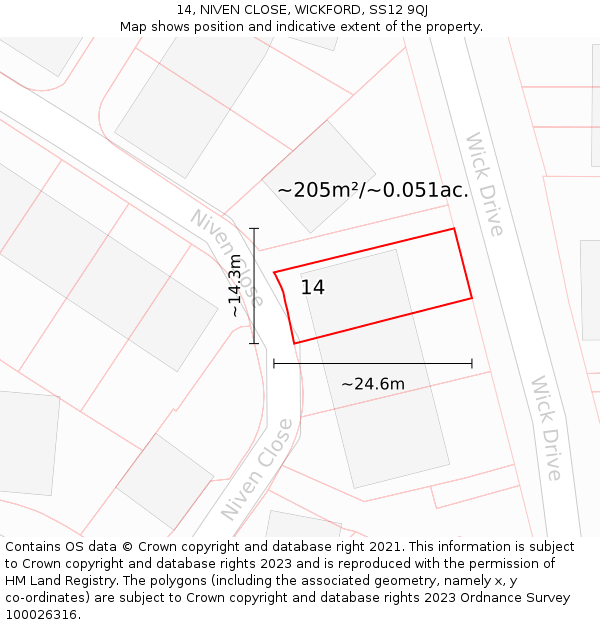 14, NIVEN CLOSE, WICKFORD, SS12 9QJ: Plot and title map