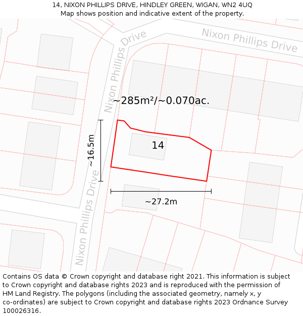 14, NIXON PHILLIPS DRIVE, HINDLEY GREEN, WIGAN, WN2 4UQ: Plot and title map