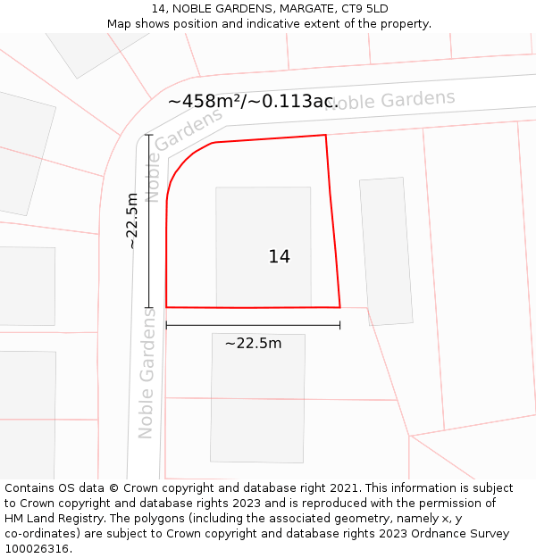 14, NOBLE GARDENS, MARGATE, CT9 5LD: Plot and title map