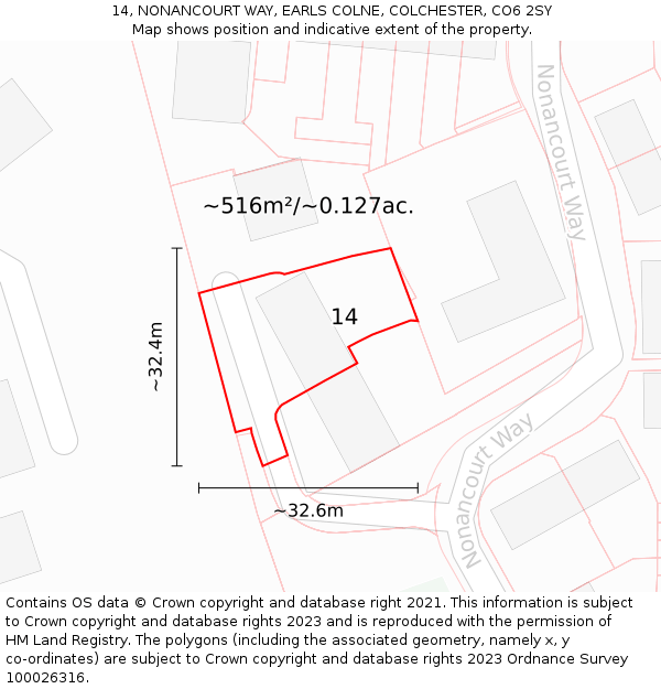 14, NONANCOURT WAY, EARLS COLNE, COLCHESTER, CO6 2SY: Plot and title map