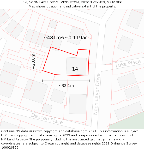 14, NOON LAYER DRIVE, MIDDLETON, MILTON KEYNES, MK10 9FP: Plot and title map