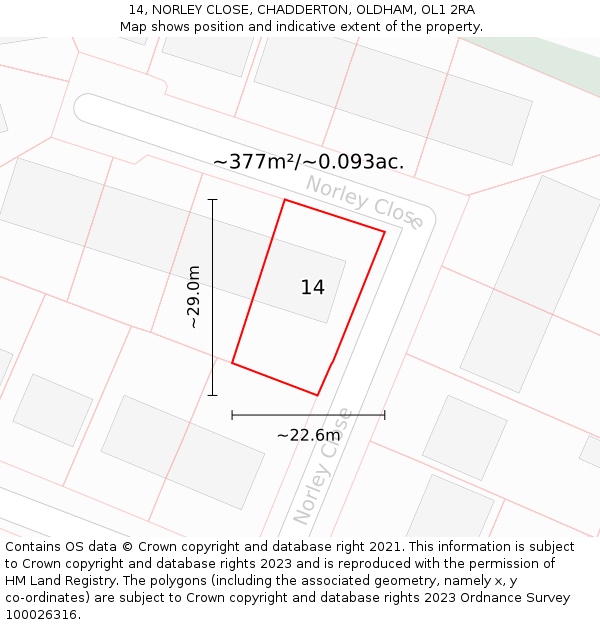 14, NORLEY CLOSE, CHADDERTON, OLDHAM, OL1 2RA: Plot and title map