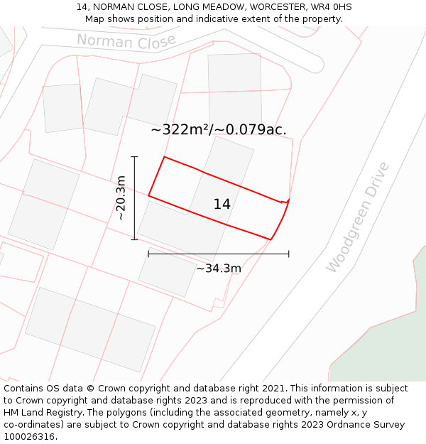 14, NORMAN CLOSE, LONG MEADOW, WORCESTER, WR4 0HS: Plot and title map