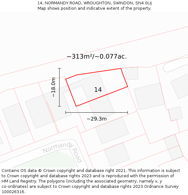 14, NORMANDY ROAD, WROUGHTON, SWINDON, SN4 0UJ: Plot and title map