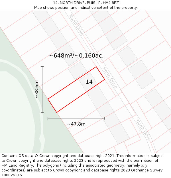 14, NORTH DRIVE, RUISLIP, HA4 8EZ: Plot and title map