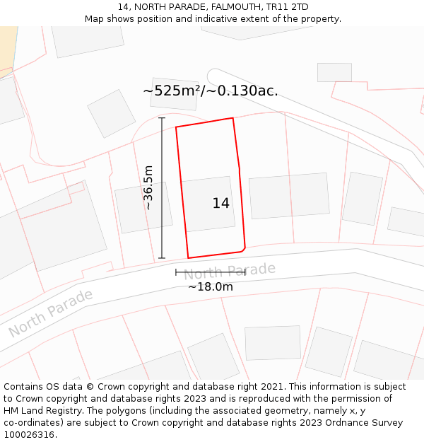 14, NORTH PARADE, FALMOUTH, TR11 2TD: Plot and title map