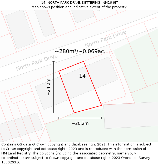 14, NORTH PARK DRIVE, KETTERING, NN16 9JT: Plot and title map