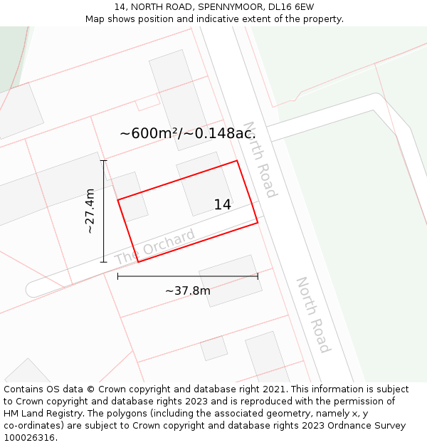 14, NORTH ROAD, SPENNYMOOR, DL16 6EW: Plot and title map