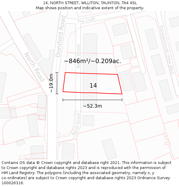 14, NORTH STREET, WILLITON, TAUNTON, TA4 4SL: Plot and title map