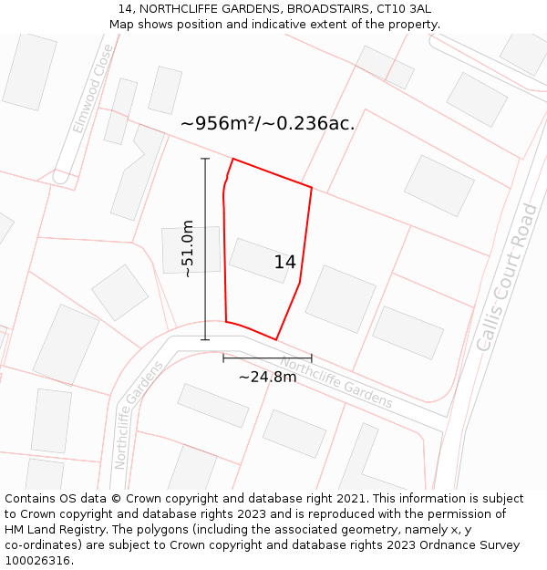 14, NORTHCLIFFE GARDENS, BROADSTAIRS, CT10 3AL: Plot and title map