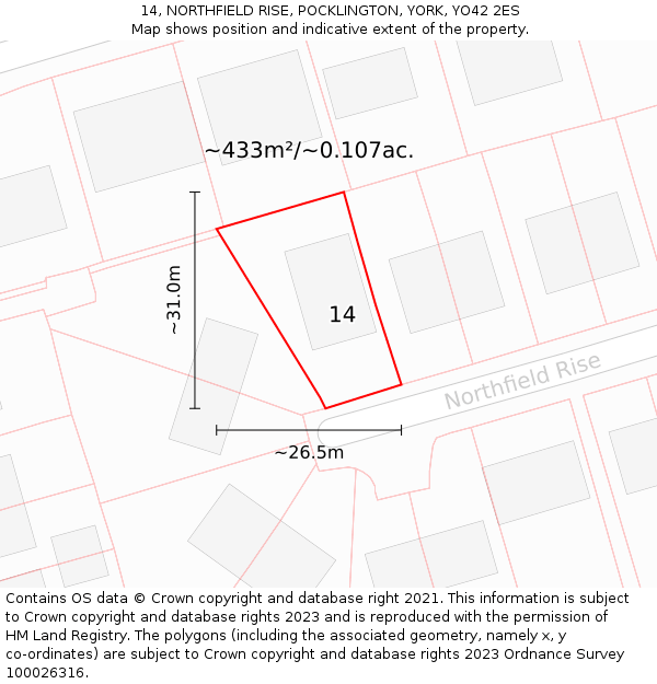 14, NORTHFIELD RISE, POCKLINGTON, YORK, YO42 2ES: Plot and title map