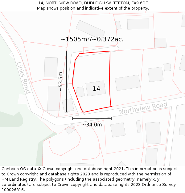 14, NORTHVIEW ROAD, BUDLEIGH SALTERTON, EX9 6DE: Plot and title map