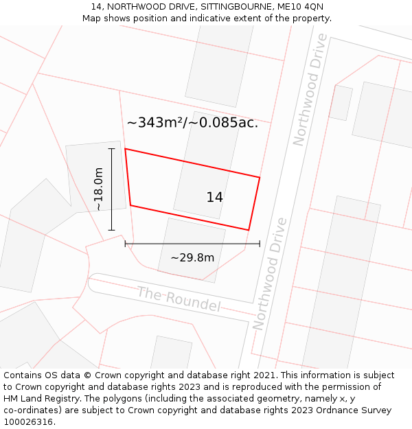 14, NORTHWOOD DRIVE, SITTINGBOURNE, ME10 4QN: Plot and title map