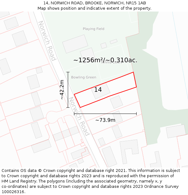 14, NORWICH ROAD, BROOKE, NORWICH, NR15 1AB: Plot and title map