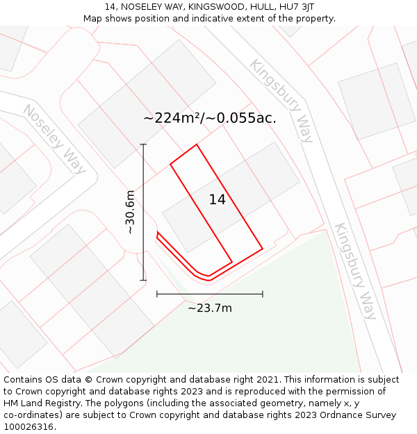14, NOSELEY WAY, KINGSWOOD, HULL, HU7 3JT: Plot and title map