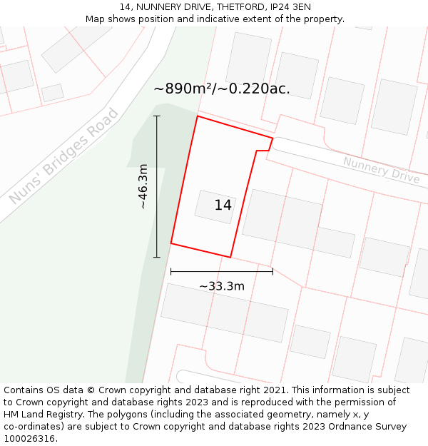 14, NUNNERY DRIVE, THETFORD, IP24 3EN: Plot and title map