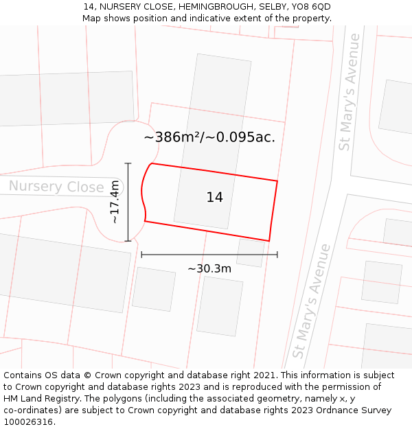 14, NURSERY CLOSE, HEMINGBROUGH, SELBY, YO8 6QD: Plot and title map