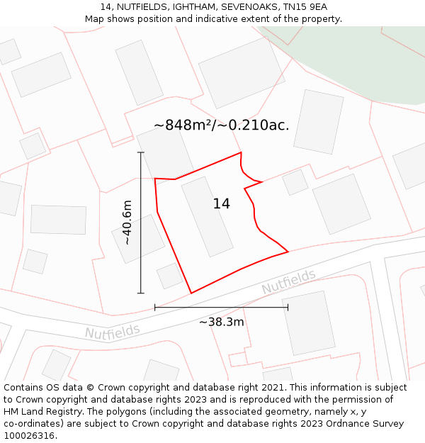 14, NUTFIELDS, IGHTHAM, SEVENOAKS, TN15 9EA: Plot and title map