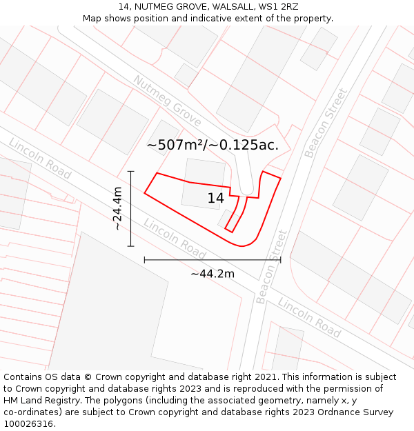 14, NUTMEG GROVE, WALSALL, WS1 2RZ: Plot and title map