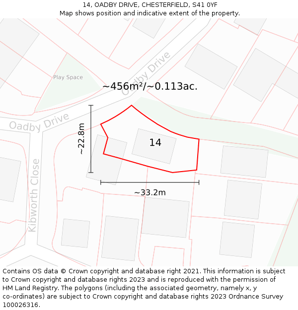 14, OADBY DRIVE, CHESTERFIELD, S41 0YF: Plot and title map