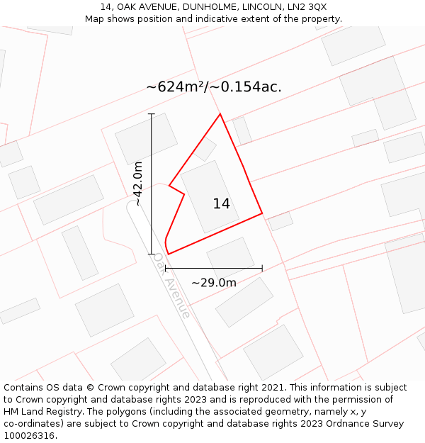 14, OAK AVENUE, DUNHOLME, LINCOLN, LN2 3QX: Plot and title map