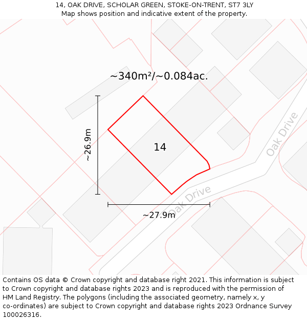 14, OAK DRIVE, SCHOLAR GREEN, STOKE-ON-TRENT, ST7 3LY: Plot and title map