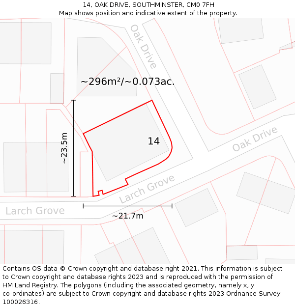 14, OAK DRIVE, SOUTHMINSTER, CM0 7FH: Plot and title map