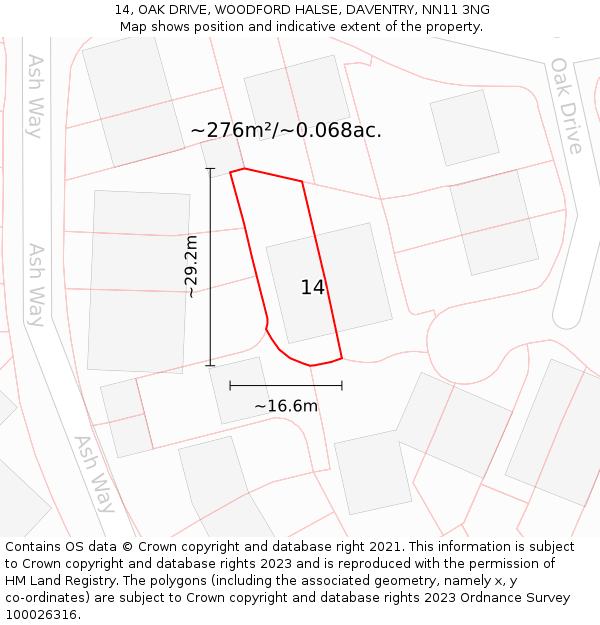 14, OAK DRIVE, WOODFORD HALSE, DAVENTRY, NN11 3NG: Plot and title map