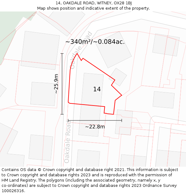 14, OAKDALE ROAD, WITNEY, OX28 1BJ: Plot and title map