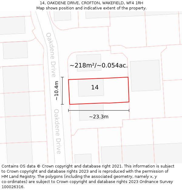 14, OAKDENE DRIVE, CROFTON, WAKEFIELD, WF4 1RH: Plot and title map