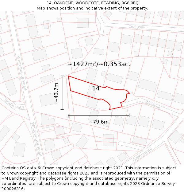 14, OAKDENE, WOODCOTE, READING, RG8 0RQ: Plot and title map